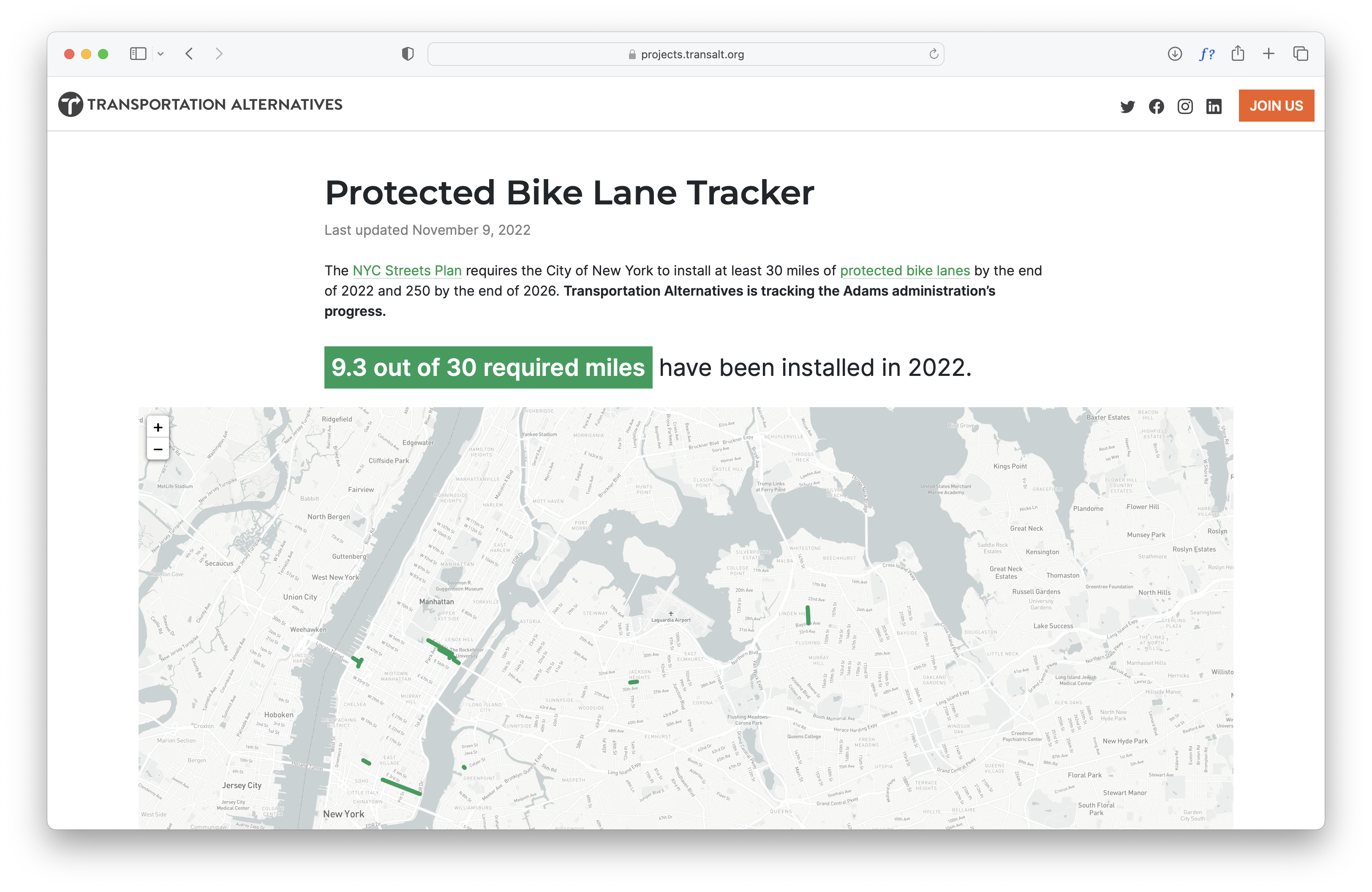 Protected Bike Lane Tracker